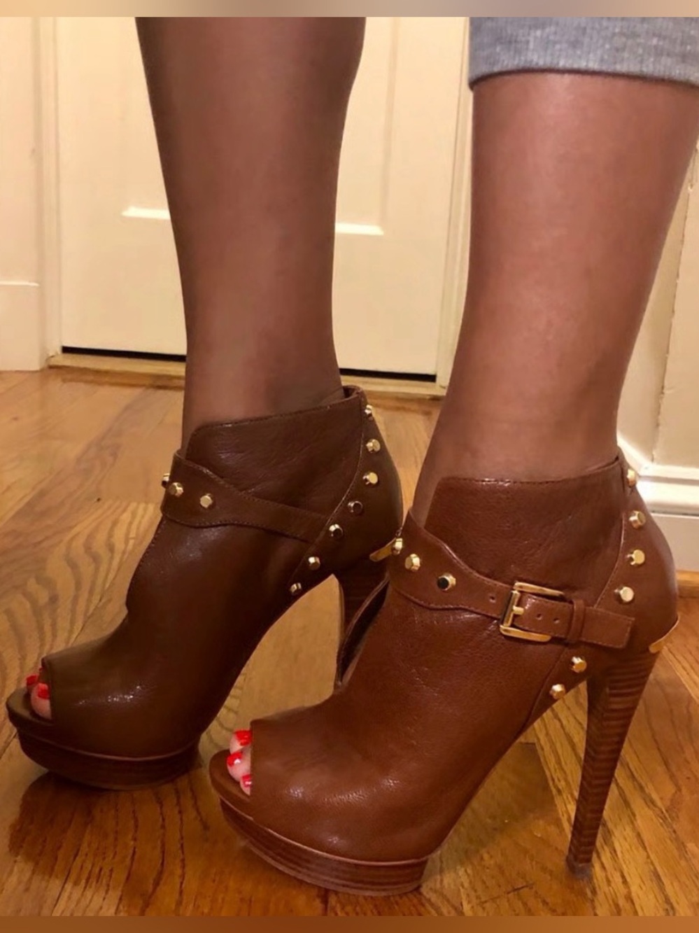 Michael Kors Ailee Studded Peep-Toe Platform Ankle Boots - 5